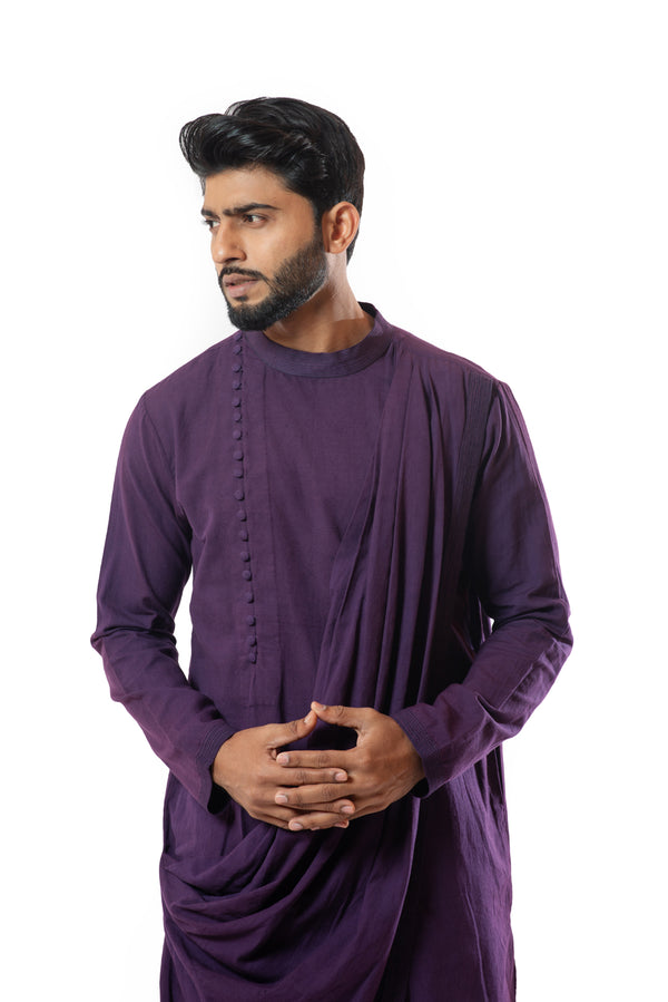 Plum draped kurta set