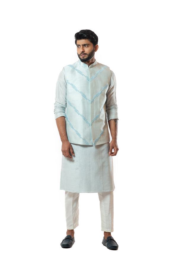 Ice blue embellished nehru jacket