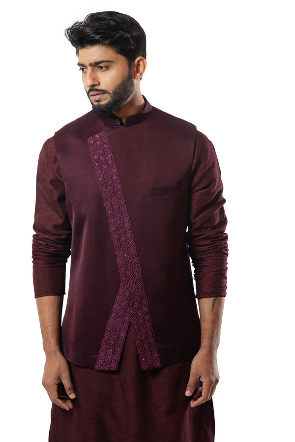Embroiderd wine nehru jacket