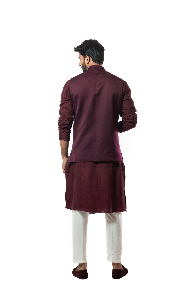 Embroiderd wine nehru jacket kurta set