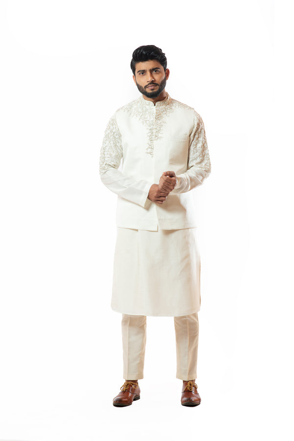 Ivory embroidered nehru jacket