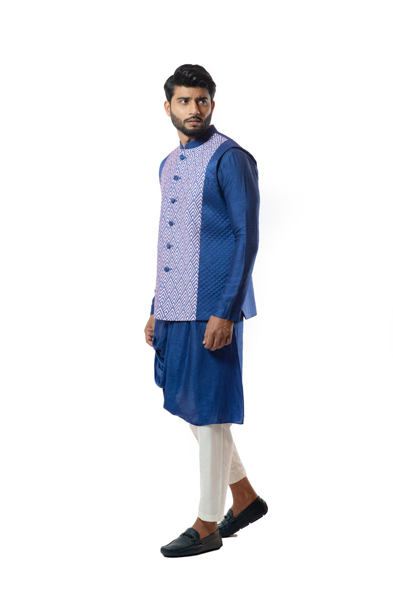 Digital printed nehru jacket with draped kurta set