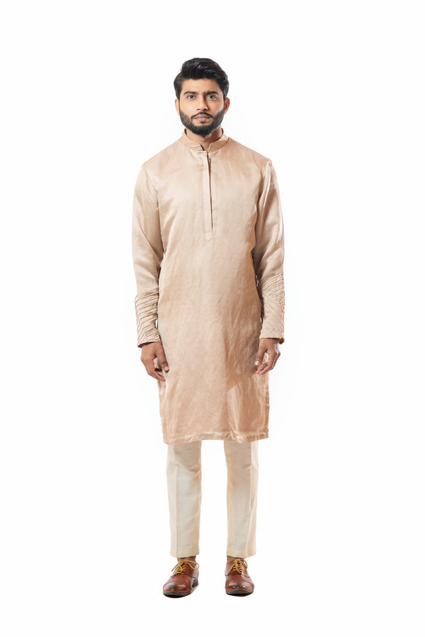 Powder pink cord sleeve straight kurta set