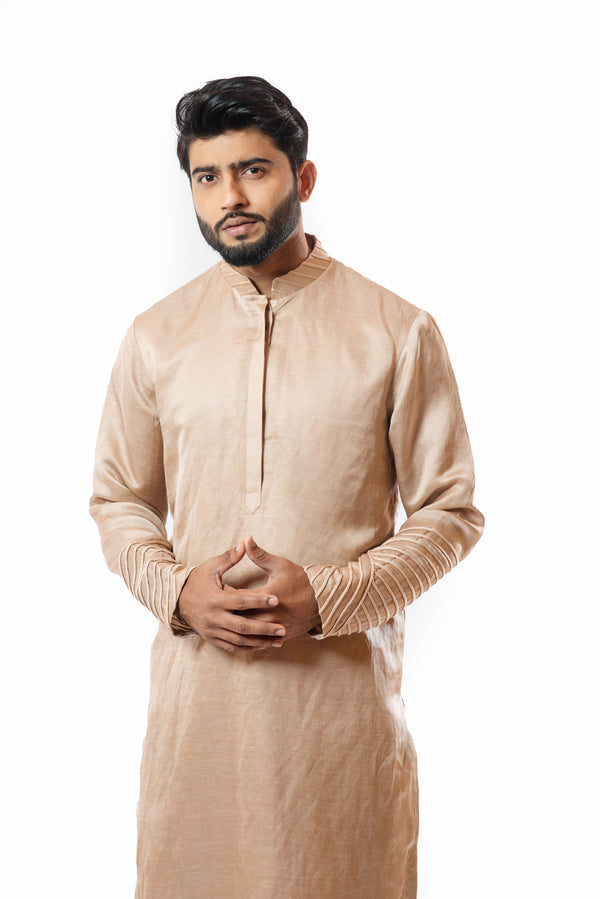 Powder pink cord sleeve straight kurta set