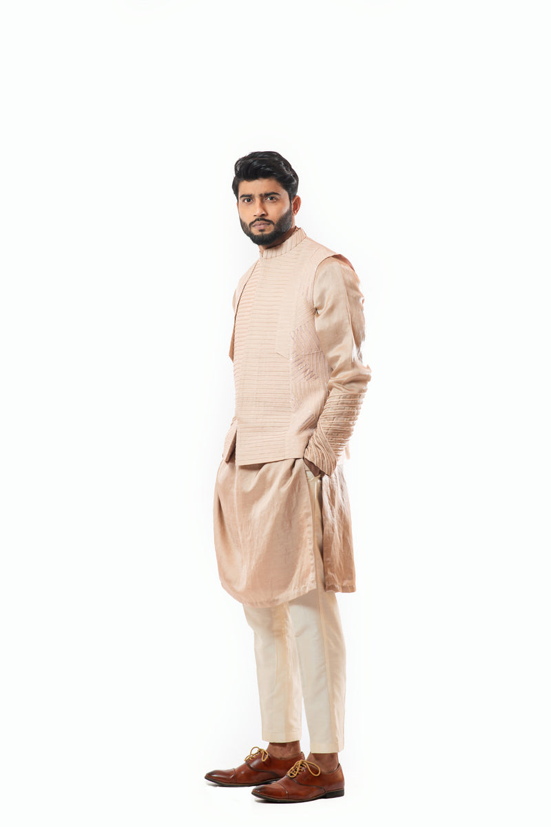 Powder pink embroidered and cording Nehru jacket and kurta set