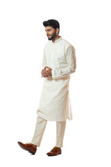 Ivory straight kurta set with abstract embroidery