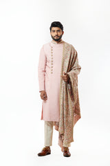 Onion Pink embellished sherwani with heavy embroidered dupatta and plain kurta set