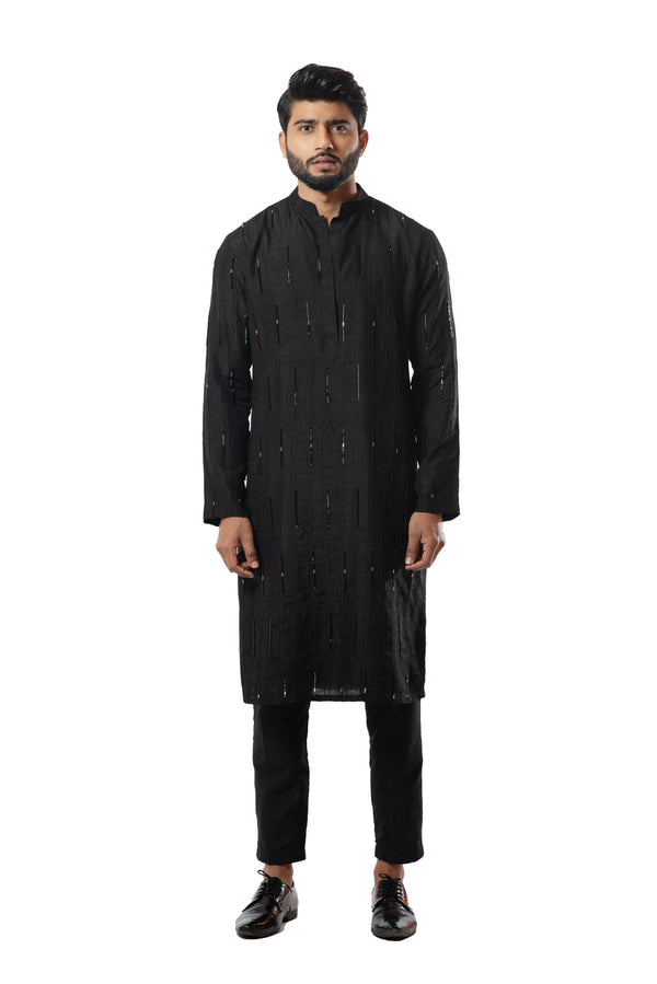 Black pintuck embellished kurta set