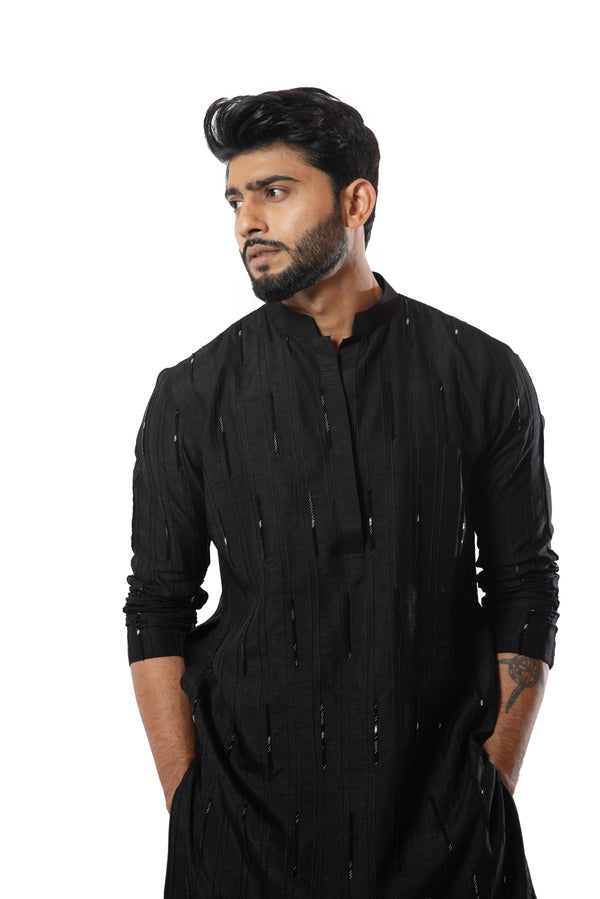 Black pintuck embellished kurta set