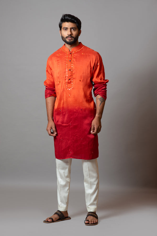 Orange and red shaded kurta