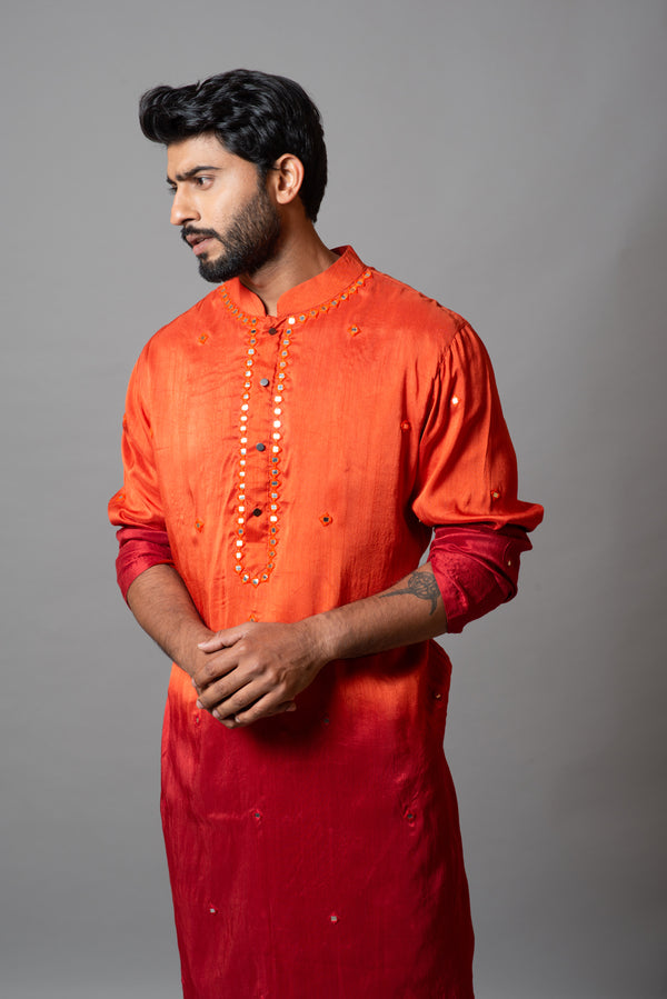 Orange and red shaded kurta
