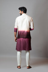 Ivory and wine ombre embroidered nehru jacket