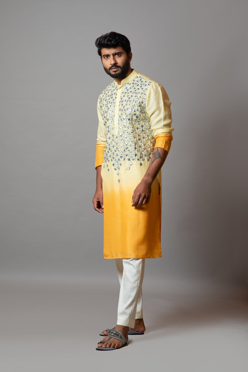 Yellow ombre embroidered kurta