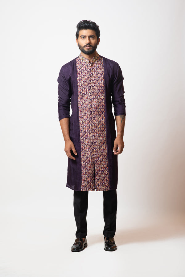 Deep purple printed kurta set