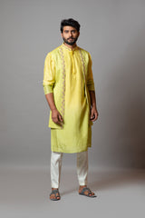 Yellow lime ombre embroidered kurta set