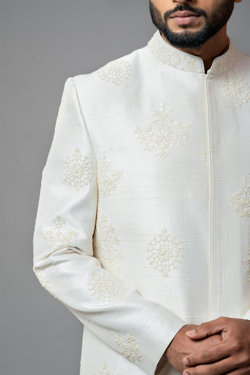 White Embroidered Sherwani Set