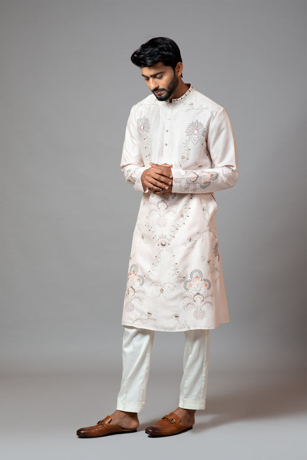 Fully Embroidered Multicolour Floral Kurta and Pant Pajama Set