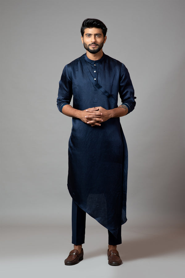 Drape Kurta with Minimal Embroidery on Sleeves Set