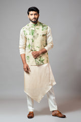 Tie & Dye Kora Nehru With Drape Kurta And Pant Pajama set
