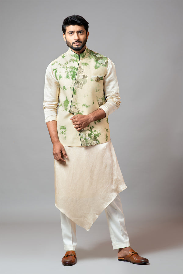 Tie & Dye kora nehru with assymetric front detailing