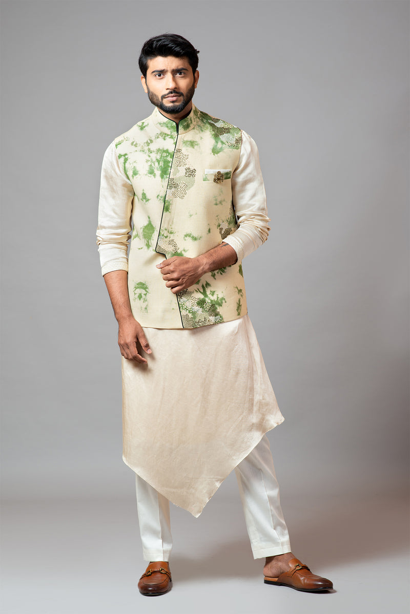 Tie & Dye kora nehru with assymetric front detailing