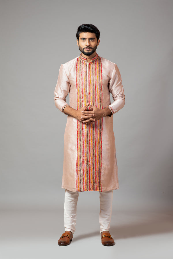 Multicolour Thread Stitch-Lines Kurta  Set