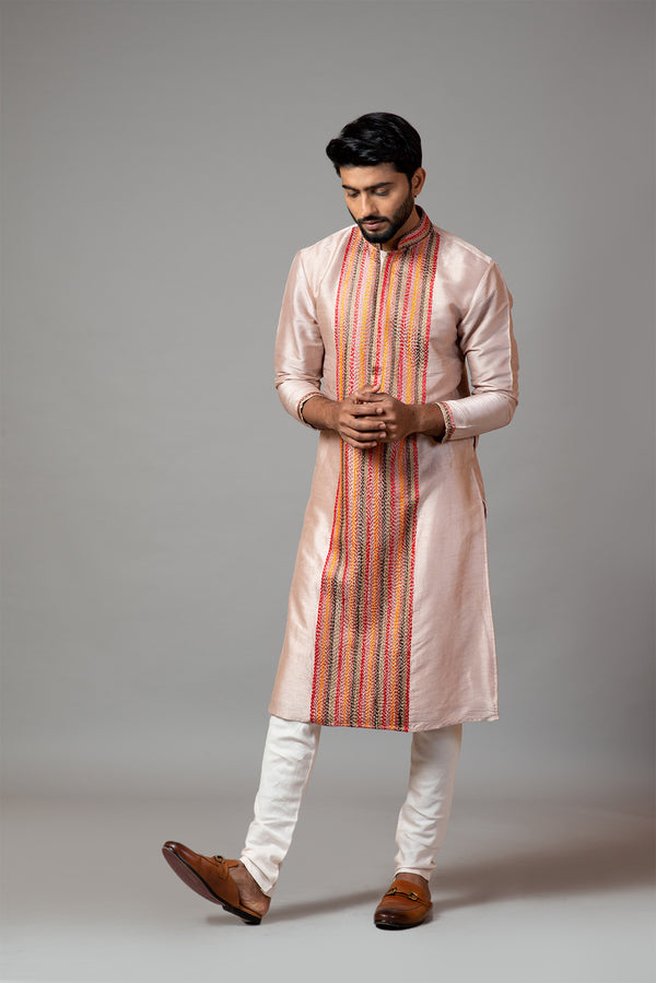 Multicolour Thread Stitch-Lines Kurta  Set